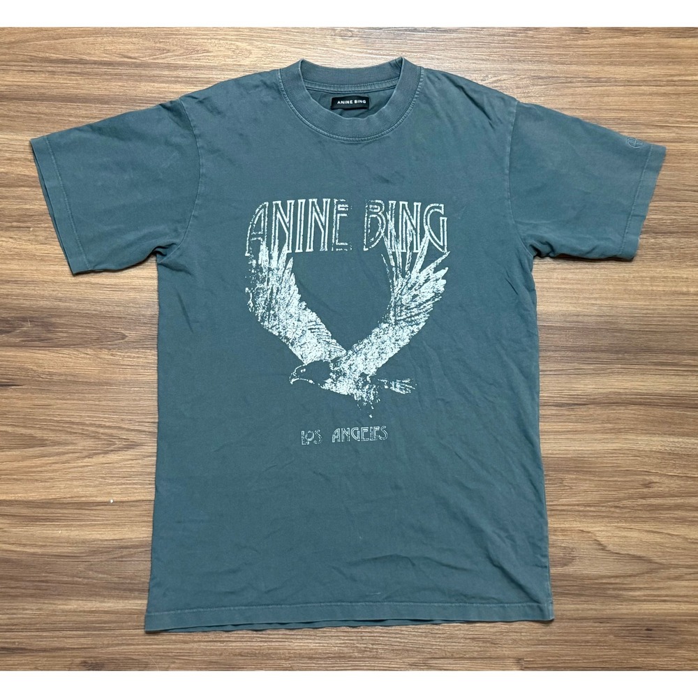 Anine Bing Lili Tee Retro Eagle Graphic Vintage Washed Black T-Shirt Sz XS